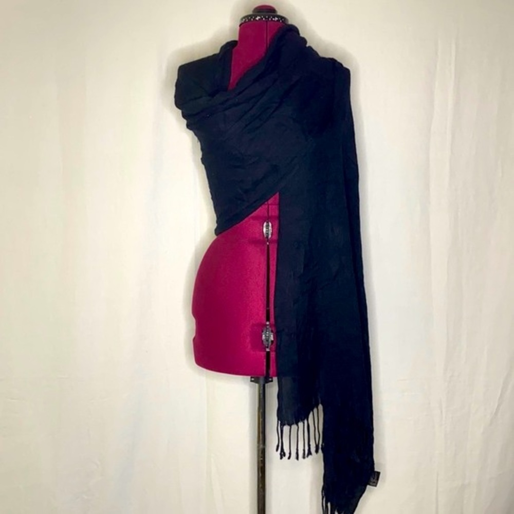 Large Black Scarf with fringe end